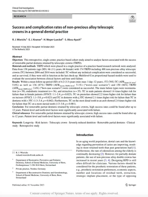 Success and complication rates of non‑precious alloy telescopic crowns in a general dental practice
