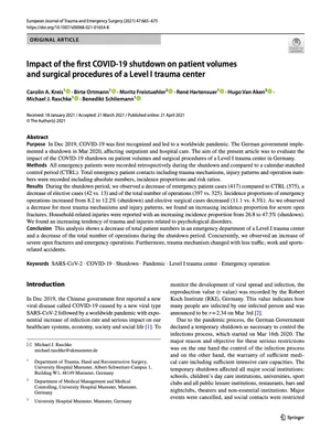 Impact of the first COVID-19 shutdown on patient volumes and surgical procedures of a Level I trauma center