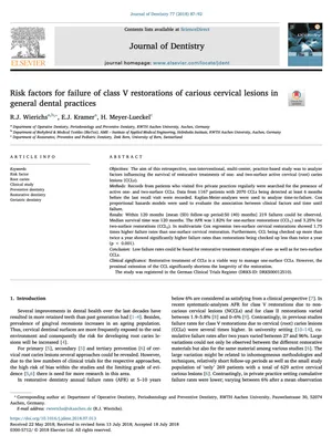 Risk factors for failure of class V restorations of carious cervical lesions in general dental practices.